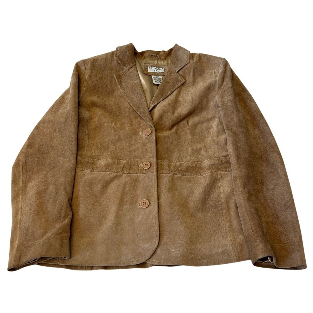 Covington Blazer Women's Genuine Leather Tan Size XL (18) Lined 3 Button